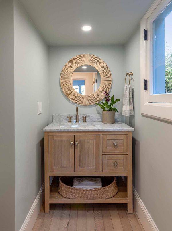 Bathroom, Interior, Recessed Lighting, Wood Texture Flooring