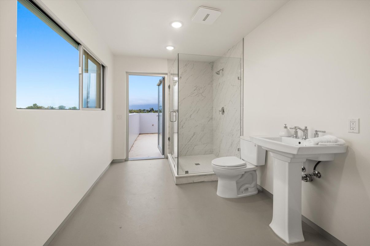 Bathroom, Glass Shower, Interior, Marble Walls, Recessed Lighting