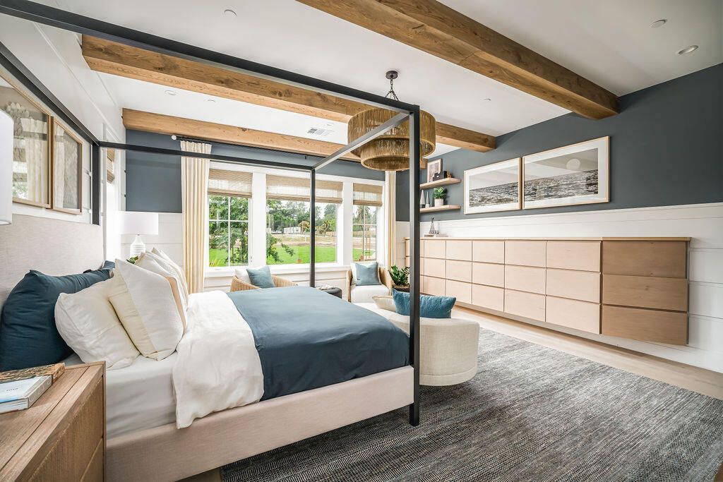 Bedroom, Interior, Recessed Lighting, Wooden Beams