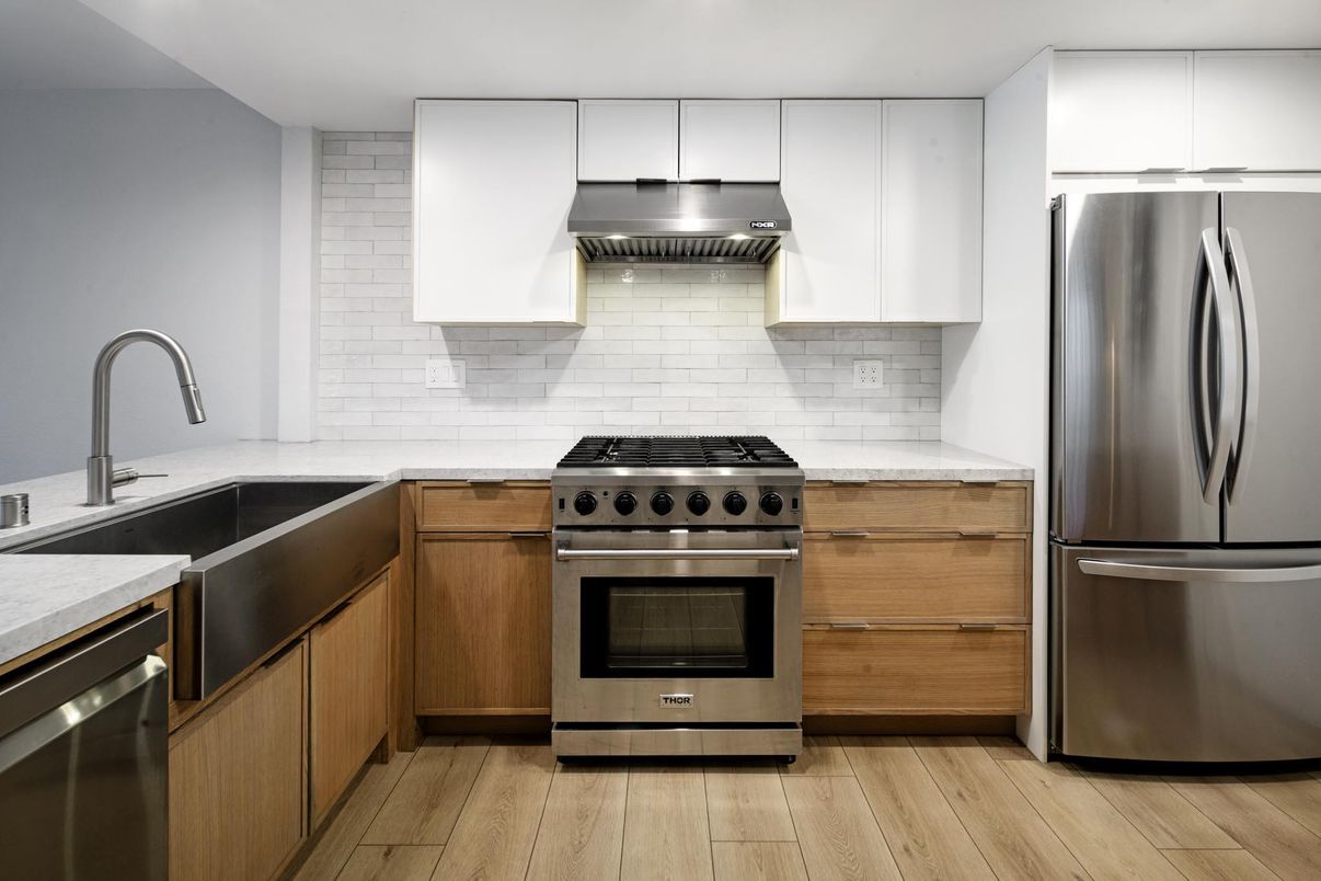 Interior, Kitchen, Stainless Steel Appliances, Wood Texture Flooring