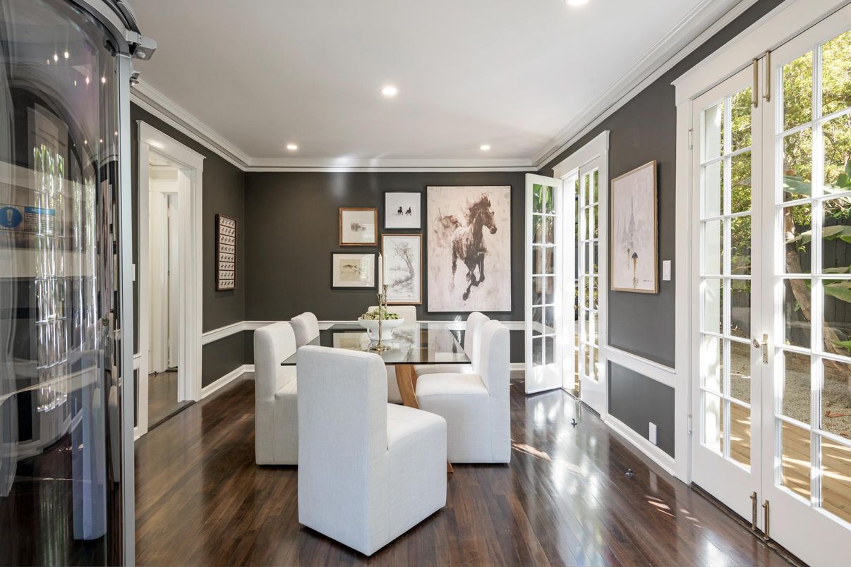 Dining room, Interior, Recessed Lighting, Wood Texture Flooring