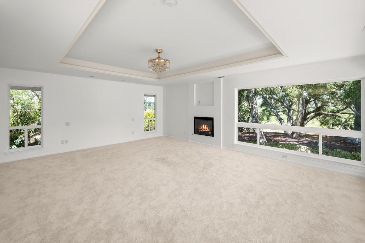 Chandelier, Empty room, Fireplace, Interior