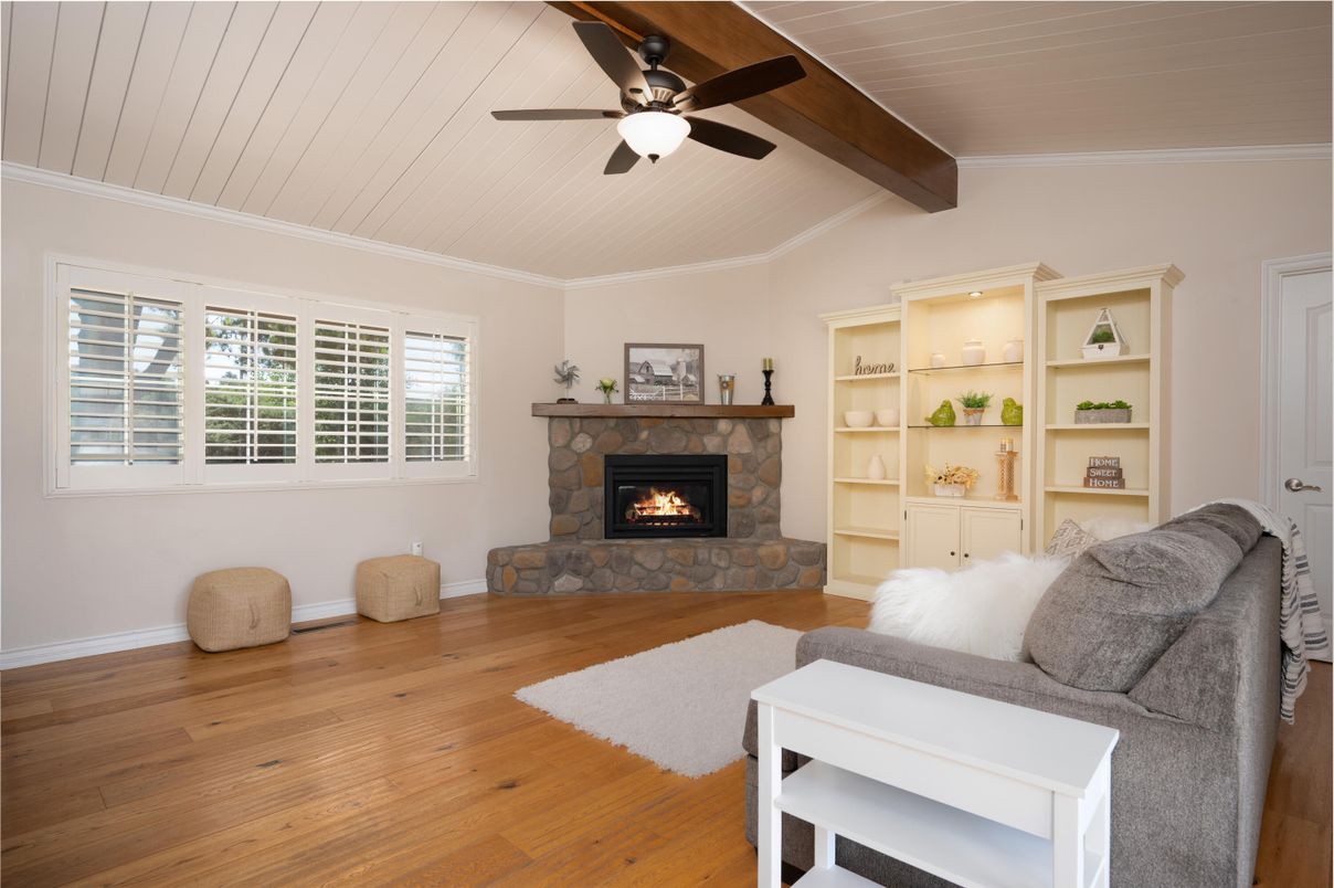 Fireplace, Interior, Living room, Wooden Beams, Wood Texture Flooring