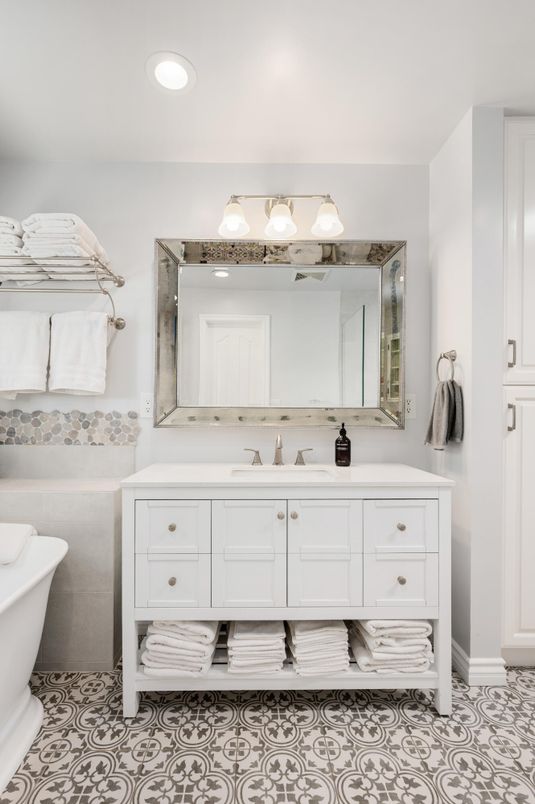 Bathroom, Dual Sink Vanities, Free Standing Baths, Interior, Recessed Lighting