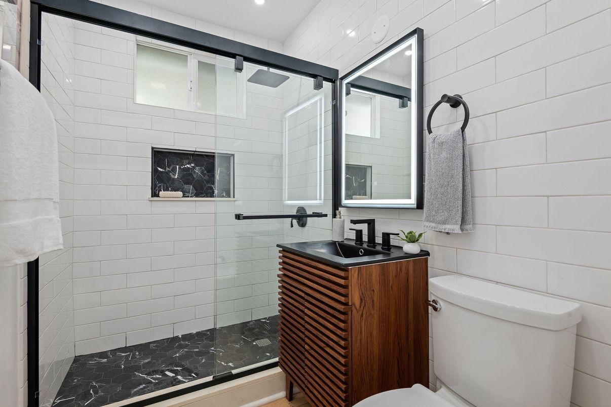 Bathroom, Glass Shower, Interior, Recessed Lighting