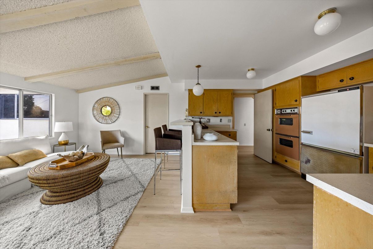 Interior, Kitchen, Living room, Pendant Lights, Stainless Steel Appliances, Wood Texture Flooring