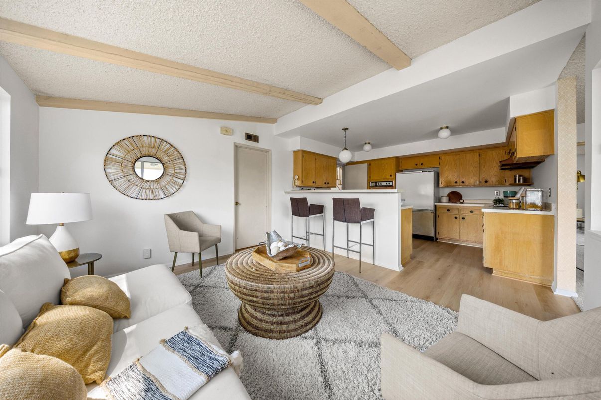 Interior, Kitchen, Living room, Pendant Lights, Wooden Beams, Wood Texture Flooring