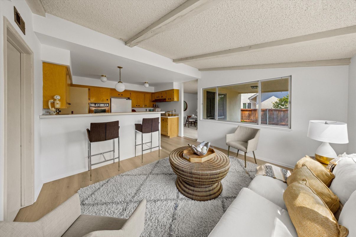 Interior, Kitchen, Living room, Pendant Lights, Stainless Steel Appliances, Wood Texture Flooring