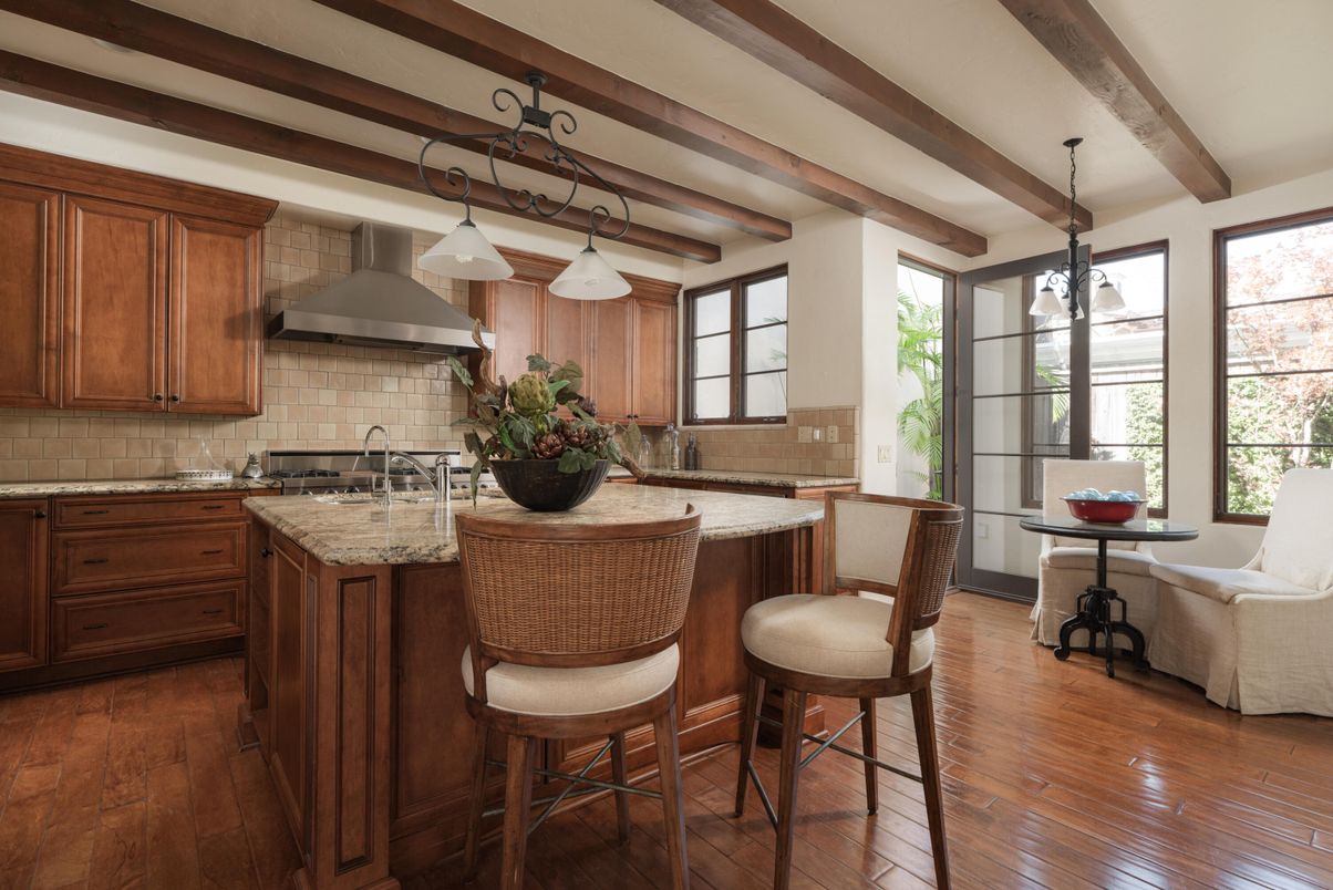 Interior, Kitchen, Pendant Lights, Wooden Beams, Wood Texture Flooring