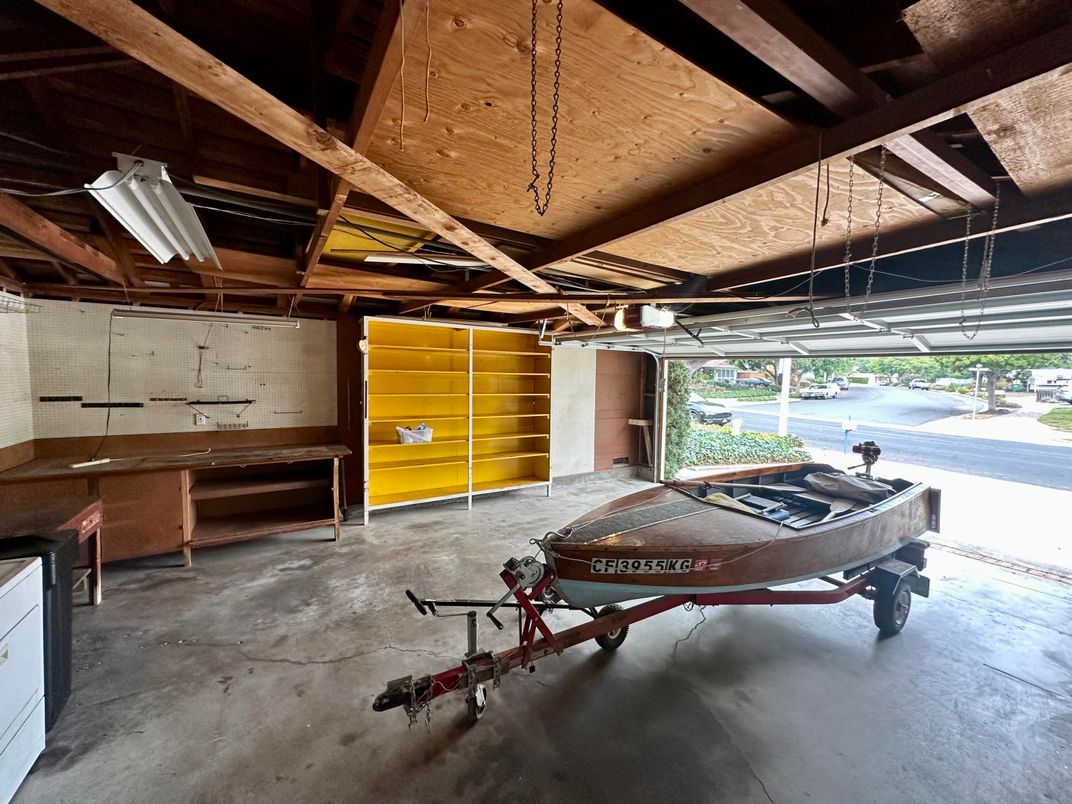 Garage, Interior, Stone Walls, Wooden Beams