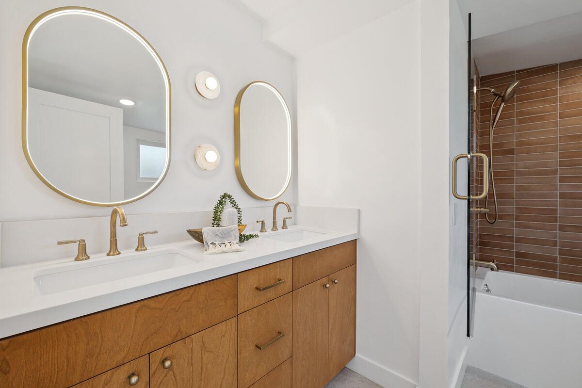Bathroom, Dual Sink Vanities, Glass Shower, Interior, Recessed Lighting