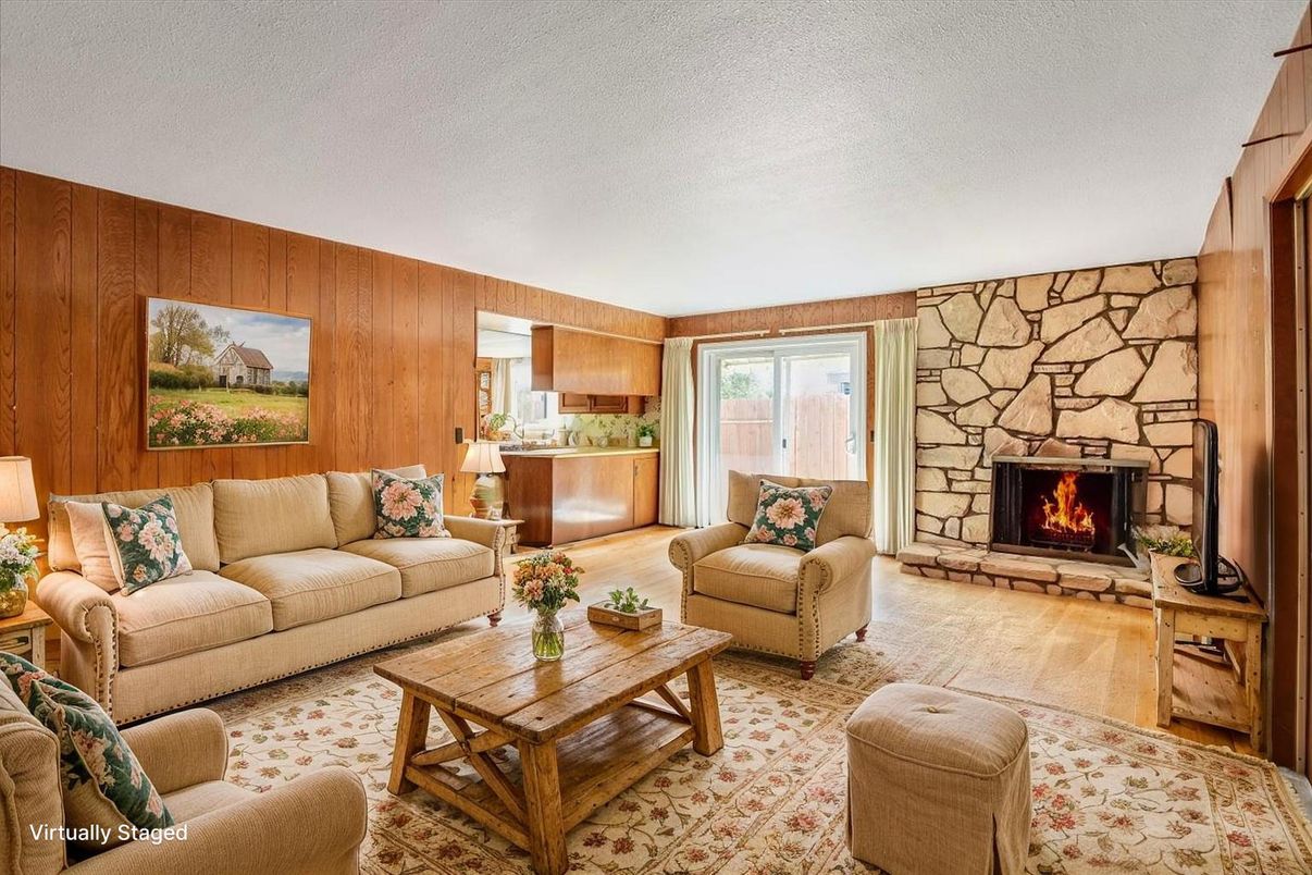 Fireplace, Interior, Living room, Stone Walls, Wooden Walls