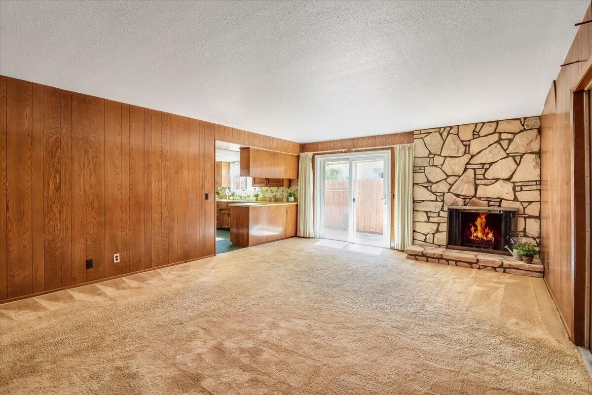 Empty room, Fireplace, Interior, Stone Walls, Wooden Walls