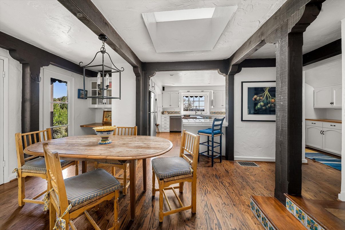 Dining room, Interior, Pendant Lights, Wood Texture Flooring