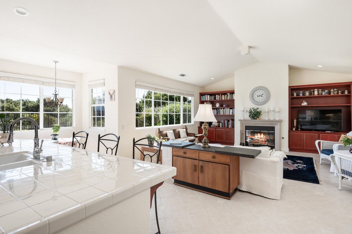 Dining room, Fireplace, Interior, Living room, Recessed Lighting