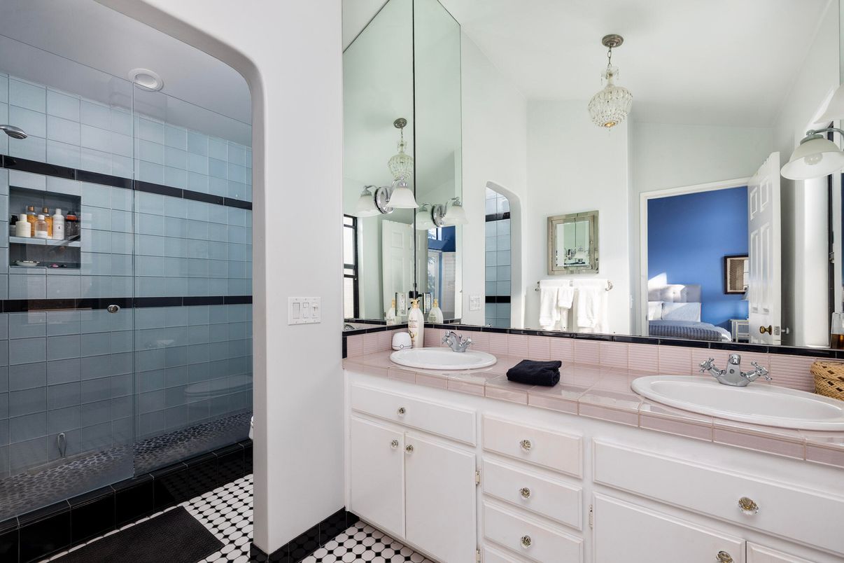Bathroom, Dual Sink Vanities, Glass Shower, Interior, Tile Countertops