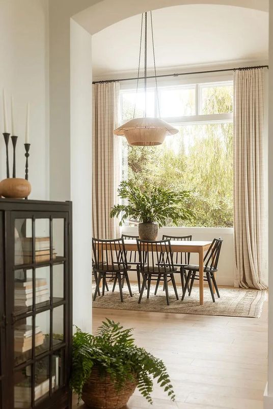 Dining room, Interior, Pendant Lights, Wood Texture Flooring