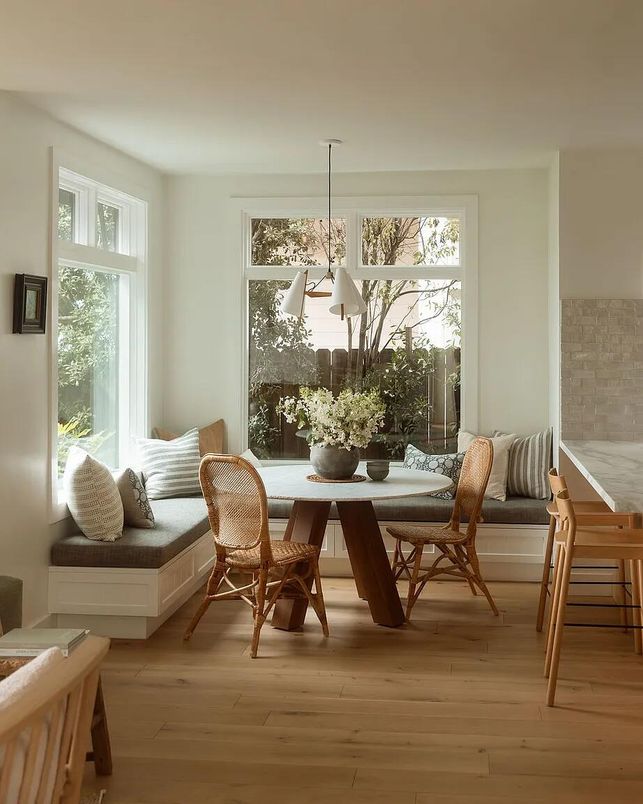 Dining room, Interior, Pendant Lights, Wood Texture Flooring