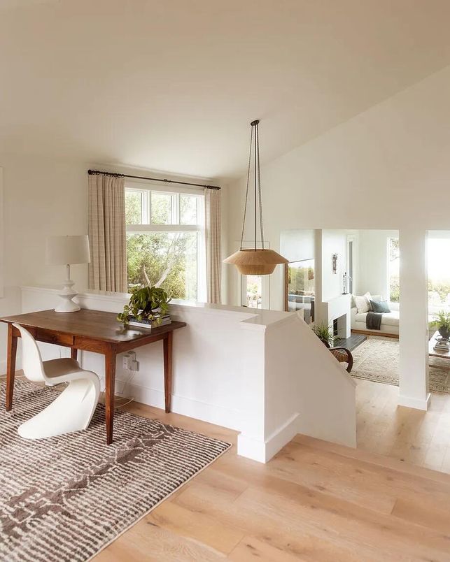 Home Office, Interior, Pendant Lights, Wood Texture Flooring