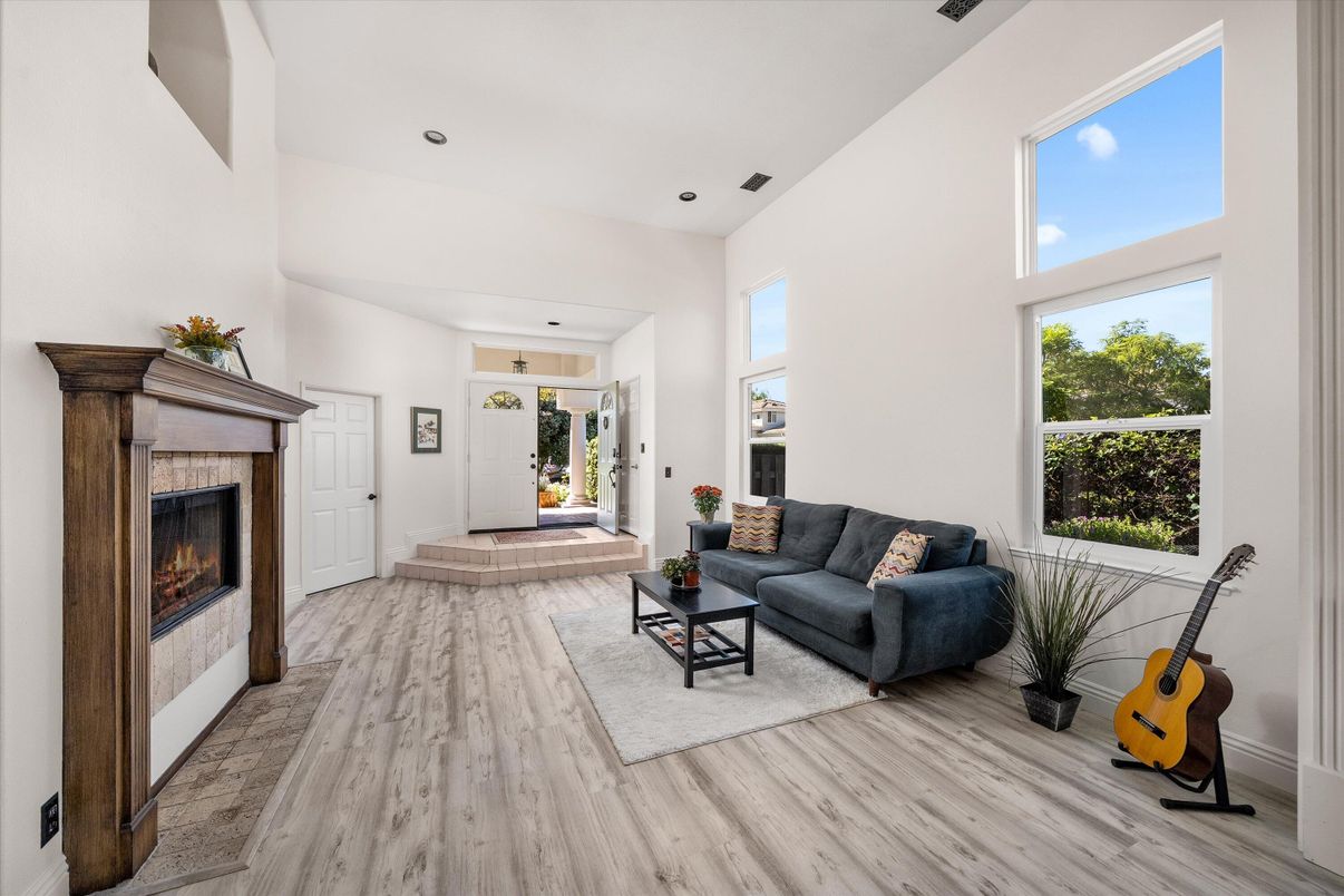 Fireplace, Interior, Recessed Lighting, Wood Texture Flooring