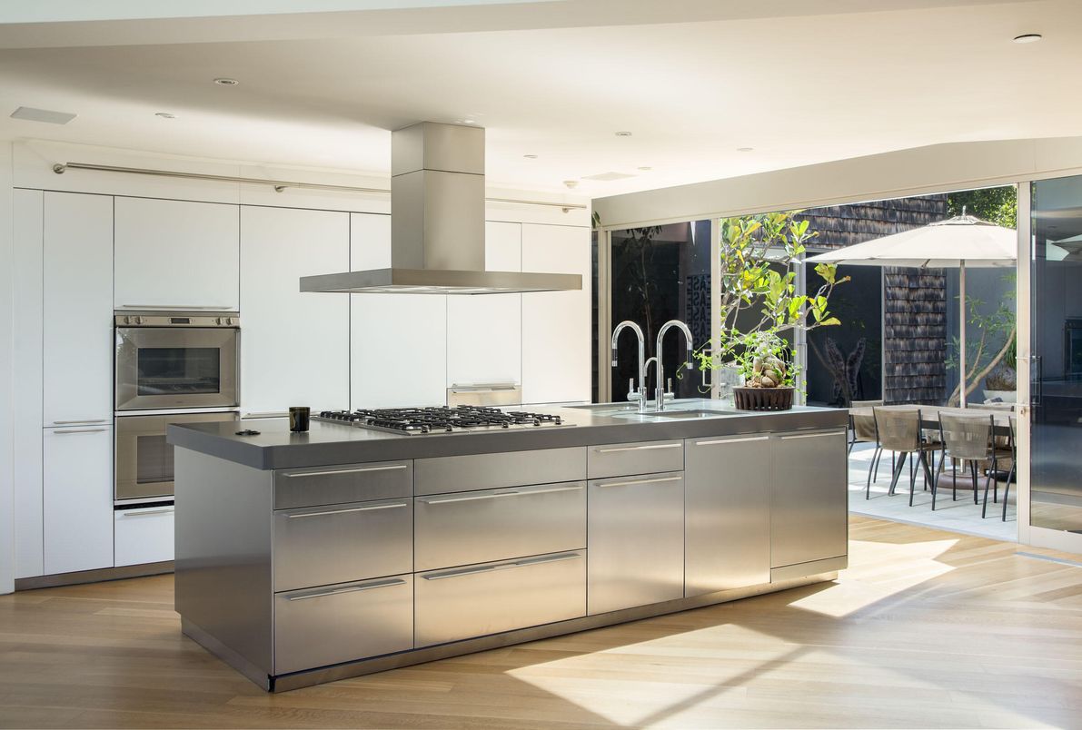 Dining room, Interior, Kitchen, Recessed Lighting, Stainless Steel Appliances, Wood Texture Flooring