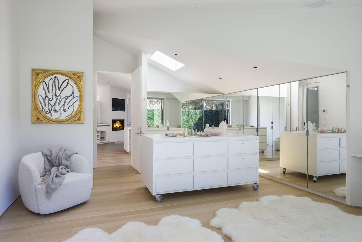 Bathroom, Fireplace, Interior, Recessed Lighting, Wood Texture Flooring