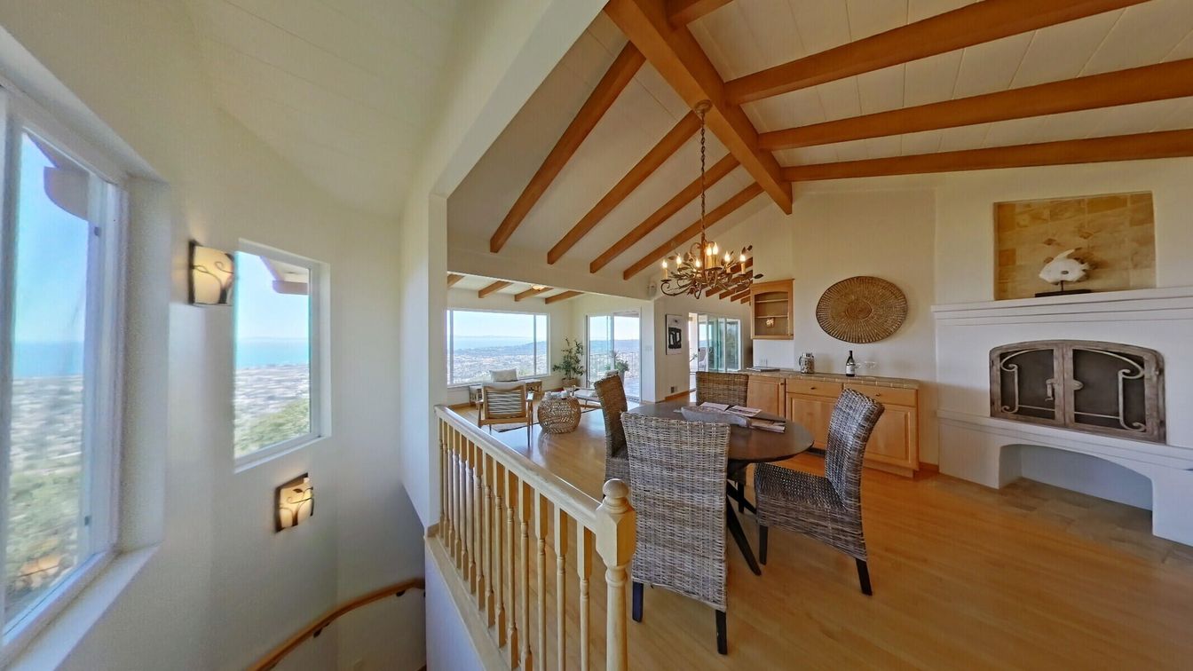 Chandelier, Dining room, Fireplace, Interior, Pendant Lights, Water, Wooden Beams, Wood Texture Flooring