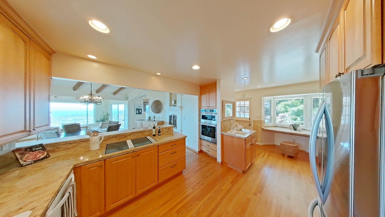 Chandelier, Interior, Kitchen, Recessed Lighting, Stainless Steel Appliances, Wood Texture Flooring