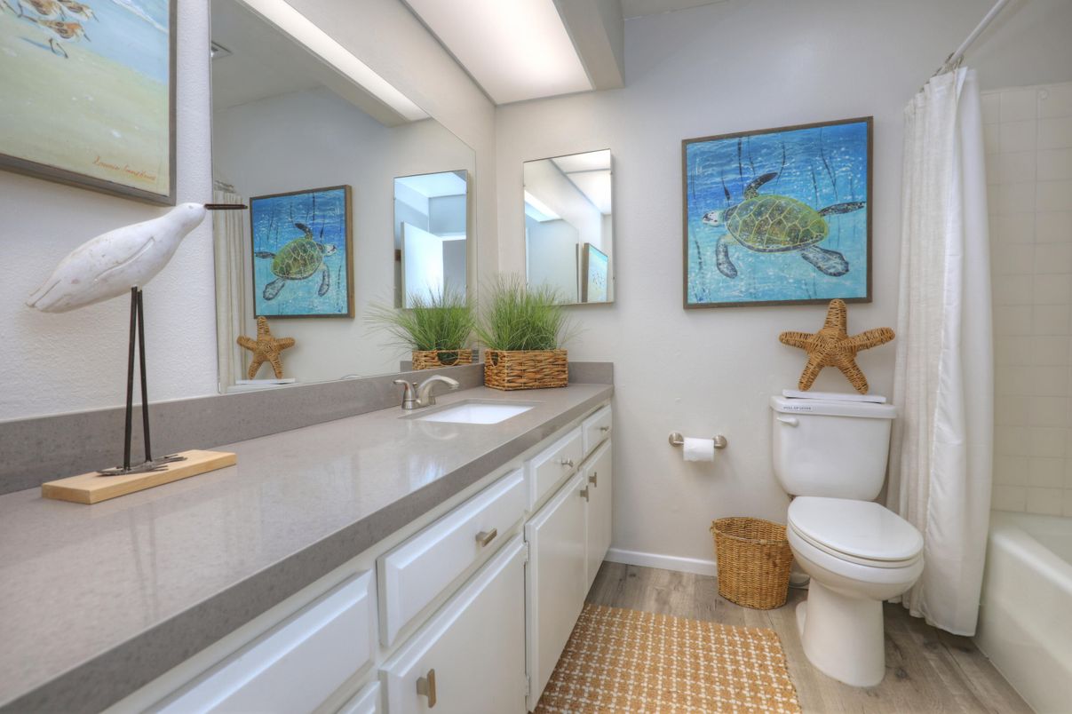 Bathroom, Dual Sink Vanities, Interior, Wood Texture Flooring