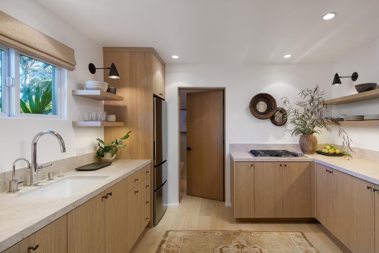 Interior, Kitchen, Recessed Lighting, Wood Texture Flooring