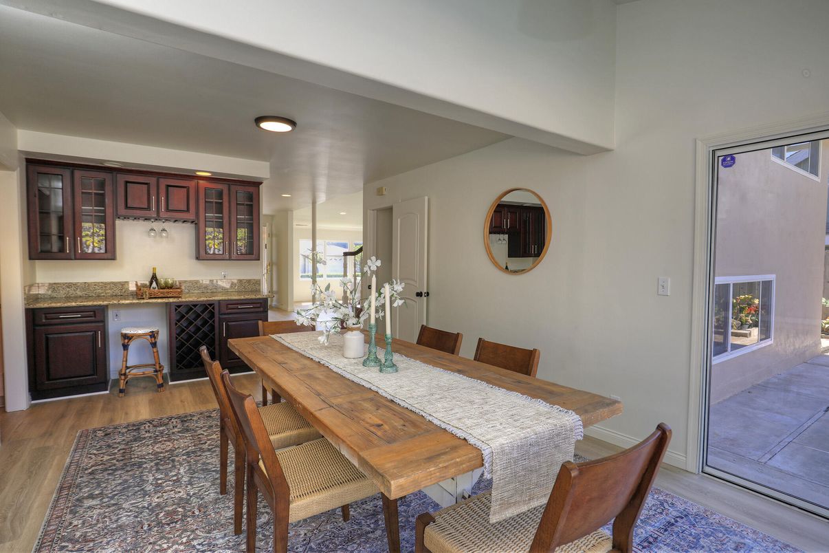 Dining room, Interior, Recessed Lighting, Wood Texture Flooring