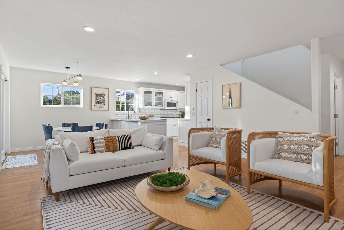 Dining room, Interior, Kitchen, Living room, Pendant Lights, Recessed Lighting, Wood Texture Flooring
