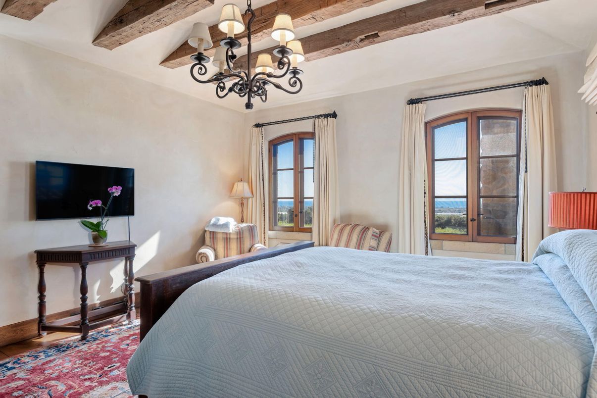 Bedroom, Chandelier, Interior, Water, Wooden Beams
