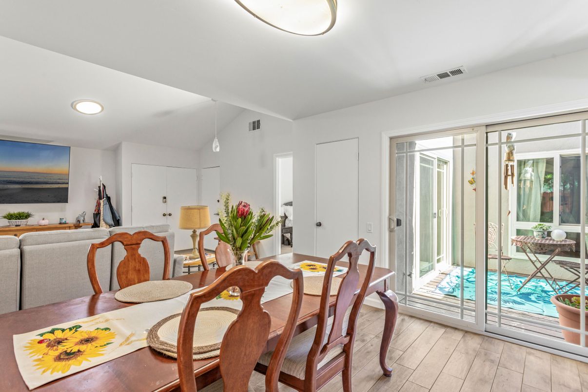 Dining room, Interior, Recessed Lighting, Wood Texture Flooring