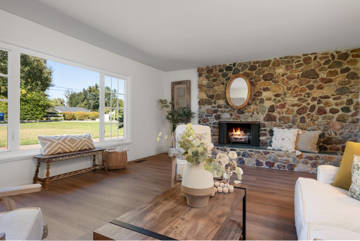 Fireplace, Interior, Stone Walls, Wood Texture Flooring
