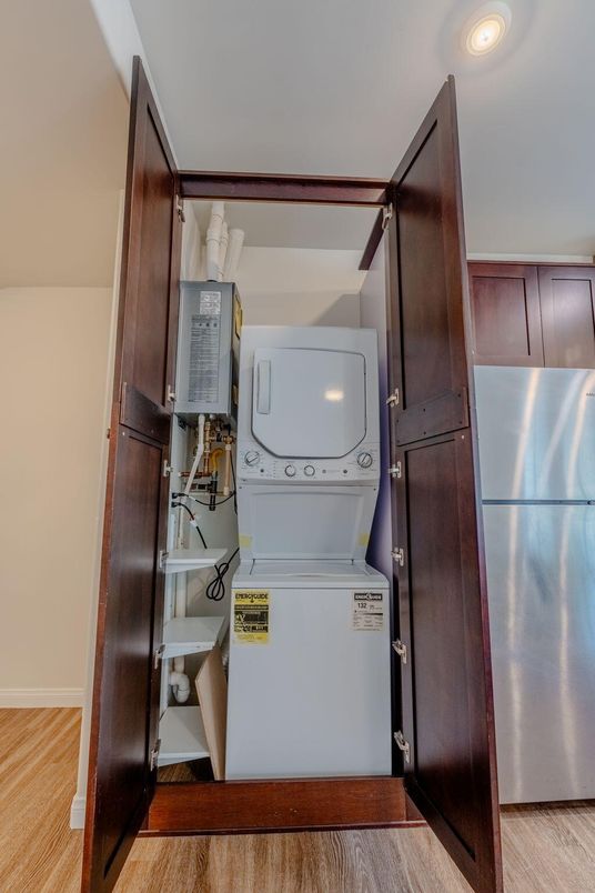 Interior, Recessed Lighting, Utility Closets, Washer, Wood Texture Flooring