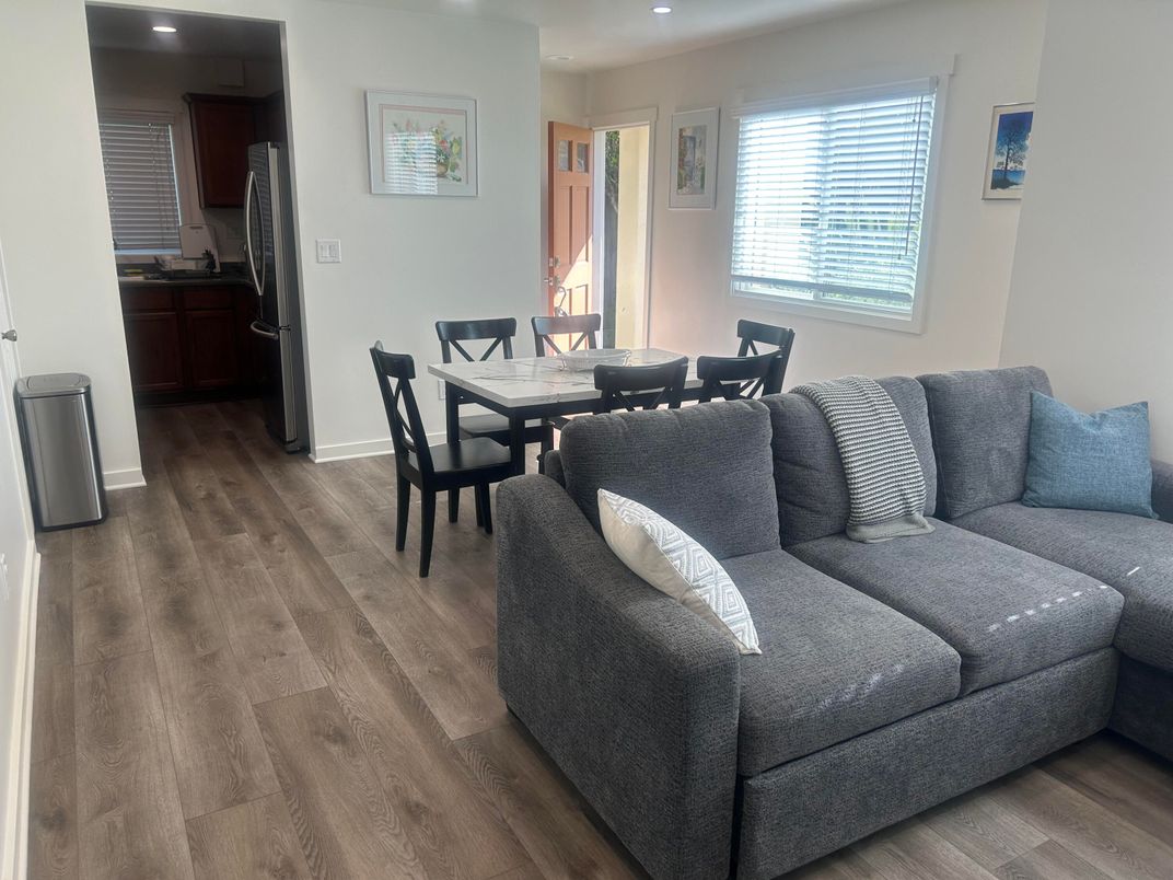 Dining room, Interior, Kitchen, Living room, Recessed Lighting, Wood Texture Flooring