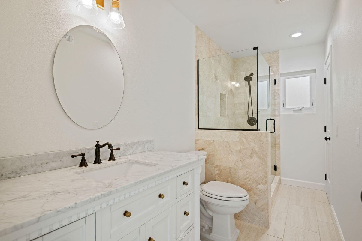 Bathroom, Glass Shower, Interior, Recessed Lighting