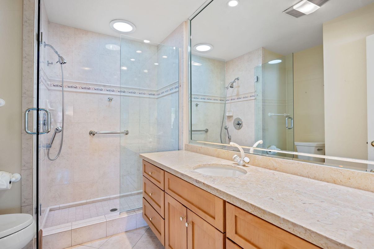 Bathroom, Dual Sink Vanities, Glass Shower, Interior, Recessed Lighting