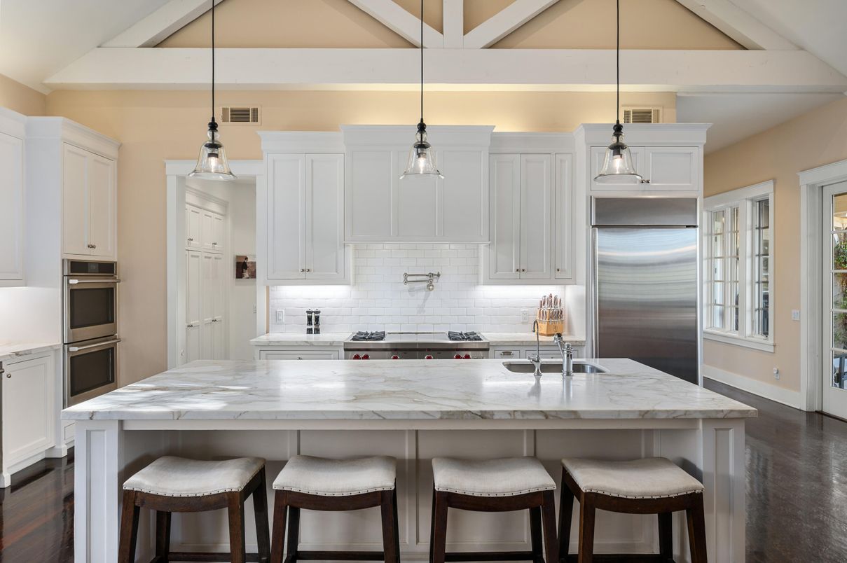 Interior, Kitchen, Pendant Lights, Stainless Steel Appliances, Wood Texture Flooring