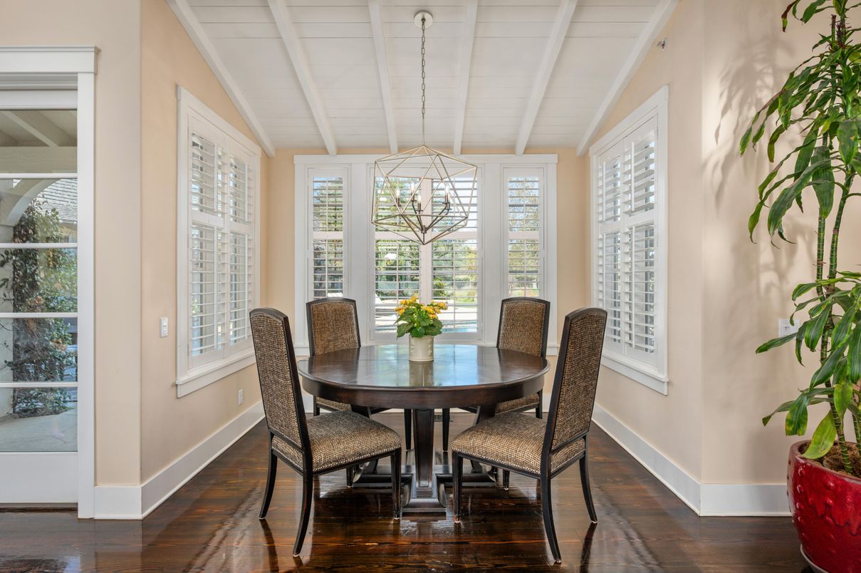 Dining room, Interior, Pendant Lights, Wood Texture Flooring