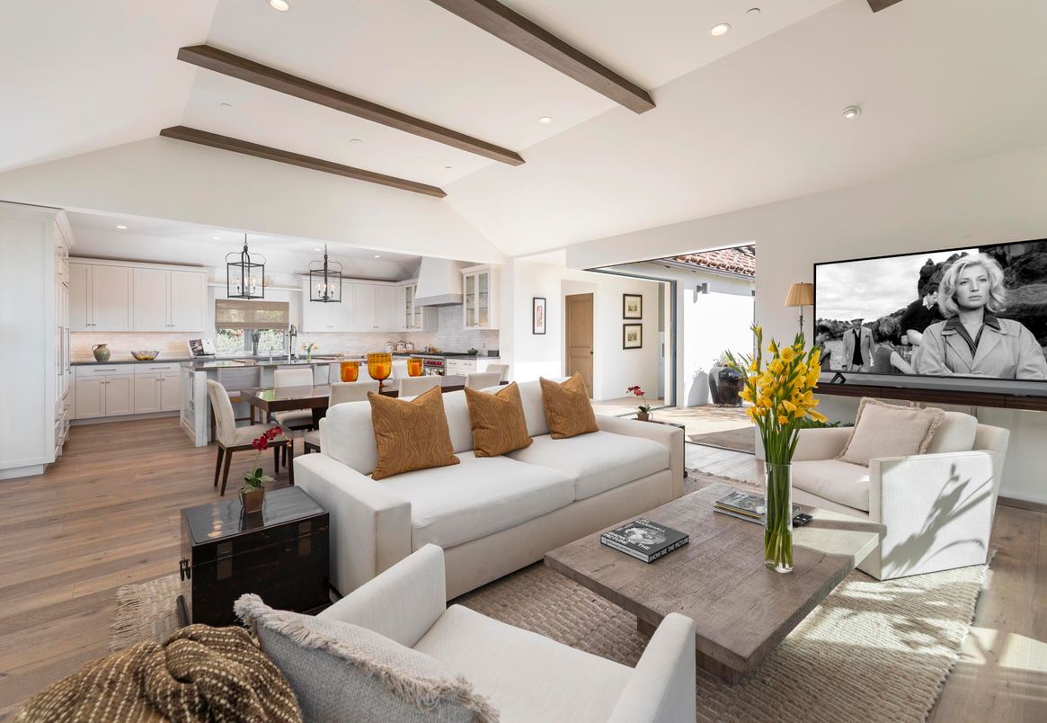 Dining room, Interior, Kitchen, Living room, Pendant Lights, Recessed Lighting, Wooden Beams, Wood Texture Flooring