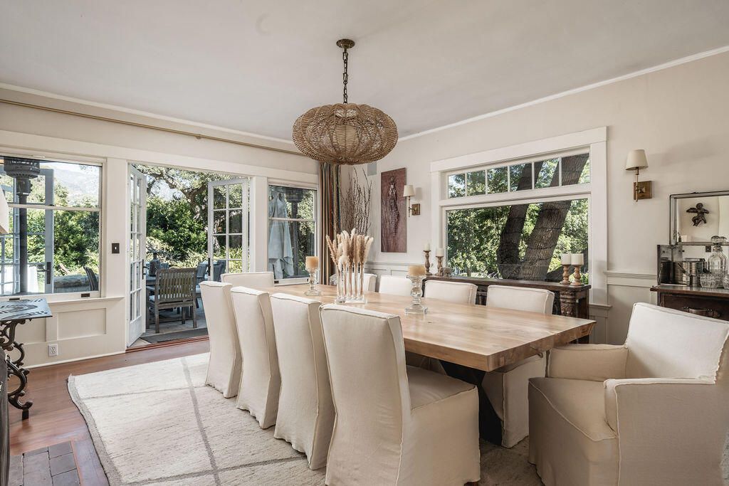 Dining room, Interior, Pendant Lights, Wood Texture Flooring