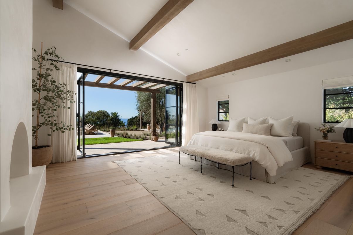 Bedroom, Interior, Recessed Lighting, Wooden Beams, Wood Texture Flooring