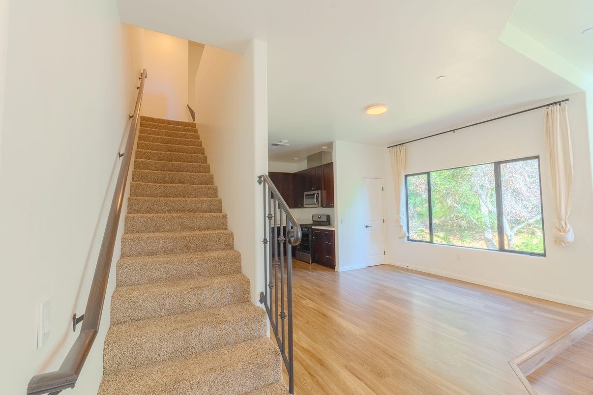 Empty room, Interior, Kitchen, Recessed Lighting, Wood Texture Flooring