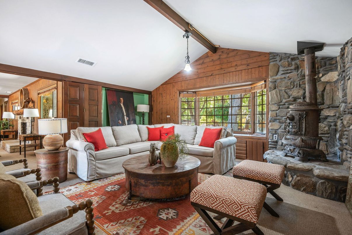 Fireplace, Interior, Living room, Stone Walls, Wooden Walls