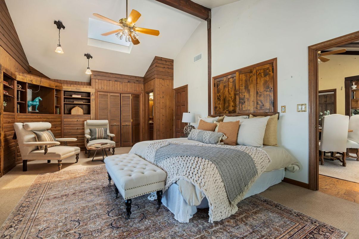 Bedroom, Interior, Pendant Lights, Wooden Beams, Wooden Walls