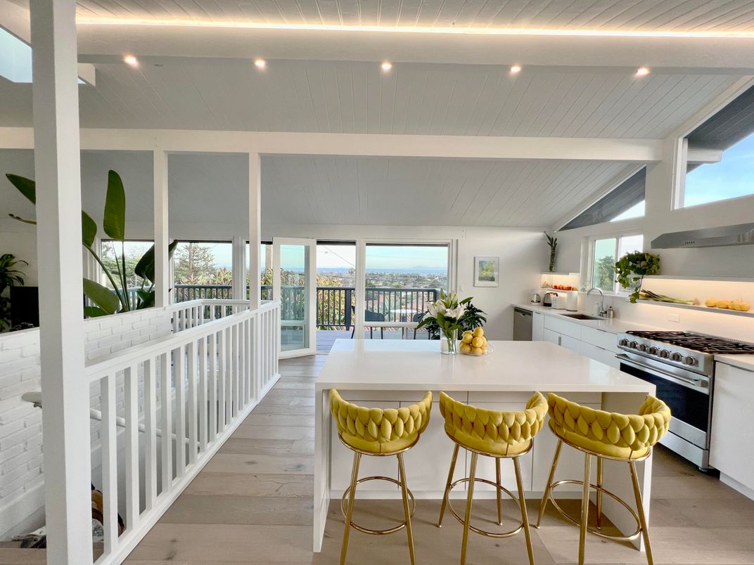 Interior, Kitchen, Recessed Lighting, Stainless Steel Appliances, Water, Wood Texture Flooring