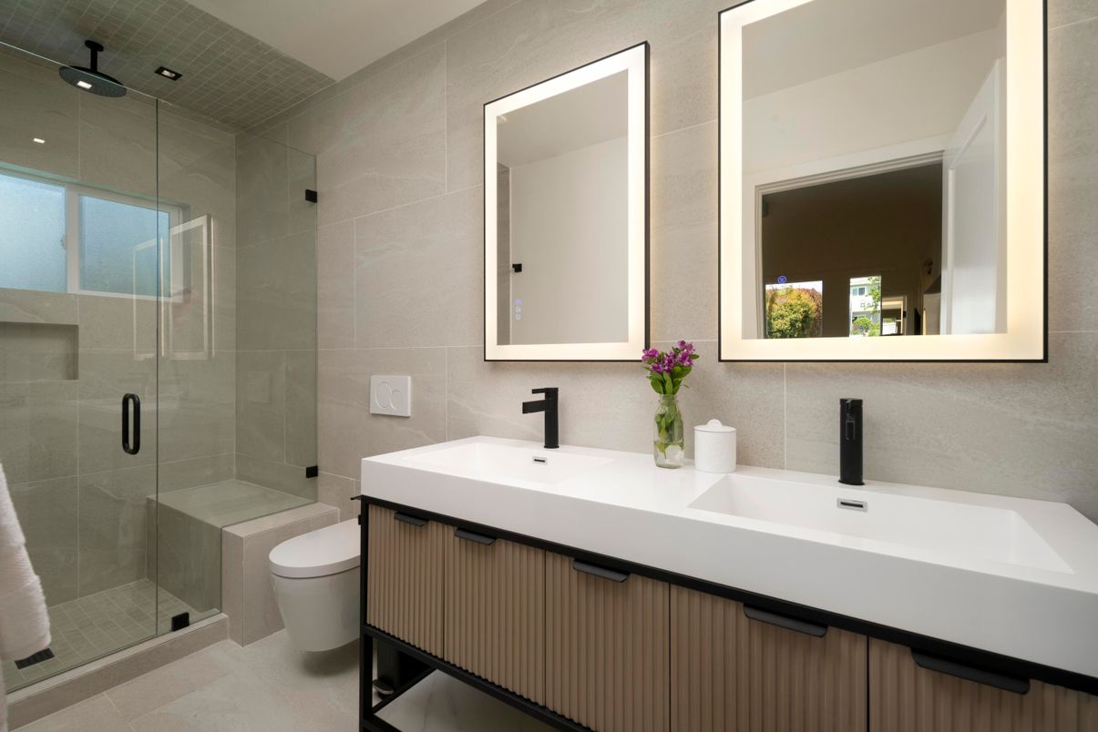 Bathroom, Dual Sink Vanities, Glass Shower, Interior, Recessed Lighting