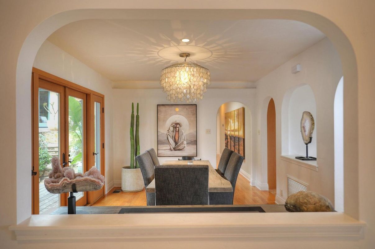 Chandelier, Dining room, Interior, Wood Texture Flooring
